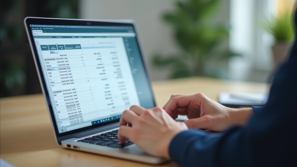 Spreadsheet showing income and expense categories with bar chart, organized financial data on laptop screen
