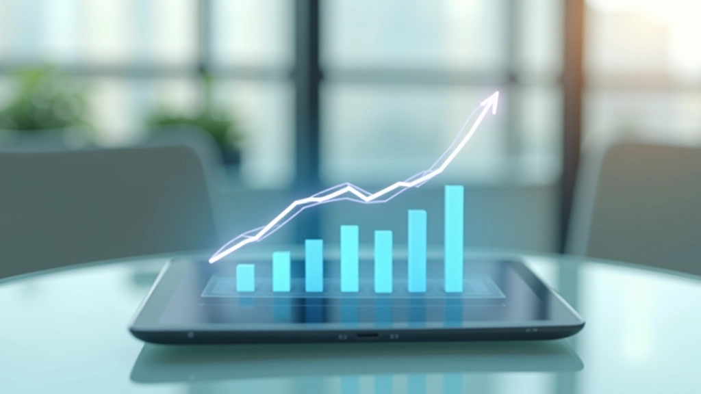 Tablet displaying financial growth chart with upward trending line graph
