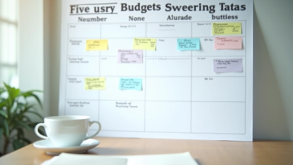 Calendar with expense tracking notes, budget planning markers, and monthly spending categories highlighted