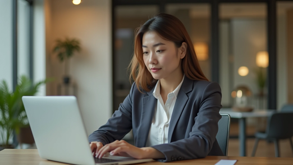Person reviewing investment strategy with laptop and financial documents on wooden desk, coffee nearby