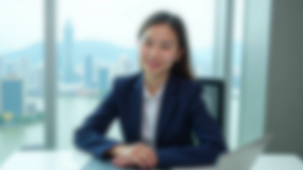 Professional working at modern desk in Kowloon office building with city skyline visible through windows